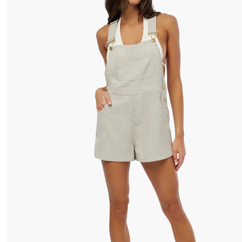 WeworeWhat Basic Linen Short Overalls. Size S in Natural. NWOT